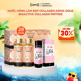 2 Hộp Nước Uống Làm Đẹp Collagen ADIVA Gold (14 Chai/Hộp) + 1 Hộp Viên Uống Trắng Da White ADIVA 60 Viên