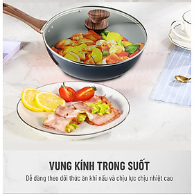 Mua Chảo kim cương đáy từ Nagakawa NAG2653 26cm  vung kính cường lực  sâu lòng  chống dính 5 lớp hàng chính hãng