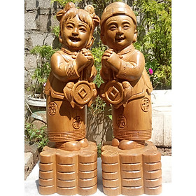 Mua Cặp tượng điêu khắc tiểu đồng chúc phúc bằng gỗ bách xanh thơm phức kt cao 30cm