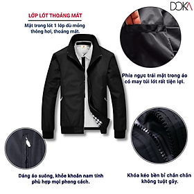 Áo khoác nam chống nắng gió thu đông Doka (DBLS102) chất liệu dù giữ ấm cao cấp màu đen , màu xanh đen , màu xanh rêu