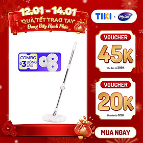 Mua Combo 3 Bông Lau + 1 Cây Lau Nhà Đơn MyJae Sợi Microfiber Xoay 360 Độ Phù Hợp Cho Nhiều Loại Thùng Lau 134cm