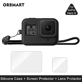 Vỏ silicone cho GoPro Hero 8 Black Imsed Glass Màn hình bảo vệ Lens Lens Film Cover For Go Pro 8 Phụ kiện