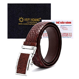 Dây nịt nam da cá sấu Huy Hoàng gai lưng 3,5P màu nâu đỏ HT4839