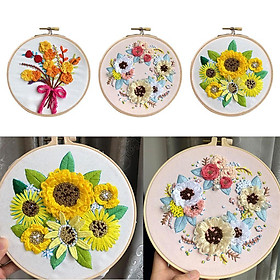 3 Pcs Embroidery Cross Stitch Set, Embroidery Pattern, Cross Stitch Kits with 3D Flowers Motif, Handmade for Beginners, Gift Idea