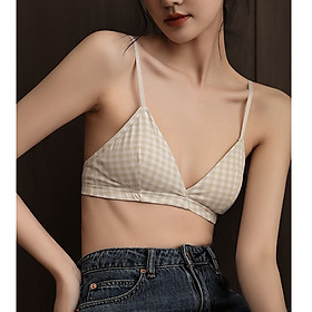 Bralette Cotton Đệm Mỏng Họa Tiết Kẻ Caro Thoáng Mát Phong Cách Nhật Bản B497