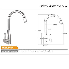 Mua Vòi cố định cổ hình bầu dục xoay 360 độ nóng lạnh inox Tundo Boss BV821 420*50*275 mm