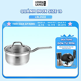Mua Quánh inox 304 vung kính đáy 3 lớp Lebenlang LBL2530   LBL2531  LBL2532  size 12 14 16  dùng các loại bếp - hàng chính hãng