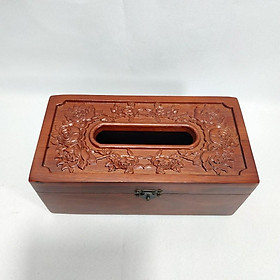 Mua Hộp đựng giấy ăn GỖ HƯƠNG chạm khắc hoa hồng leo có viền( LOẠI TO - ẢNH THẬT)