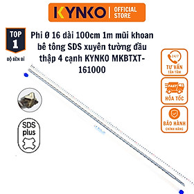 Phi Ø 16 dài 100cm 1m mũi khoan bê tông SDS xuyên tường đầu thập 4 cạnh KYNKO MKBTXT-161000