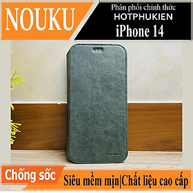 Case bao da chống sốc cho iPhone 14 (6.1 inch) hiệu Nuoku Elegant and Royal chất liệu da PU cao cấp, có ngăn đựng thẻ, nắp gập kiêm giá đỡ điện thoại