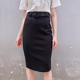 Chân váy bút chì dài kèm belt màu đen