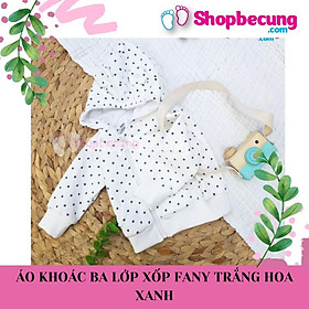 ÁO KHOÁC BA LỚP XỐP TRẮNG HOA XANH