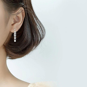 Bông tai nữ inox Hàn Quốc dáng dài sang trọng hình lá nguyệt quế sang trọng không đen