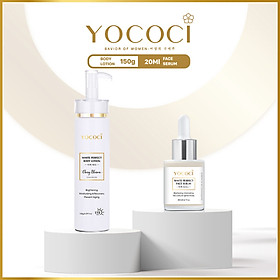 Combo dưỡng trắng da mặt và toàn thân Yococi gồm 1 serum dưỡng trắng da mặt 20ml + 1 kem dưỡng trắng body 150g