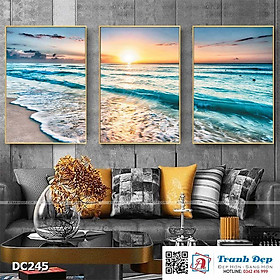 Mua Bộ 3 tranh canvas treo tường Decor Hoàng hôn trên biển - DC245