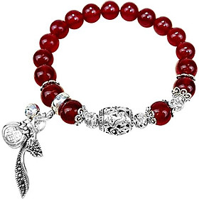 Vòng Tay Phong Thủy Đá Topaz Đỏ Charm Bạc