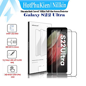 (Mua 1 tặng 1) Miếng dán màn hình curved film full viền 3D cho Samsung Galaxy S22 Ultra hiệu Nillkin Full Glue Screen Protector (mỏng chỉ 0.23mm, mặt vát cạnh 2.5D ôm sát toàn bộ viền, tặng kèm khung tự dán) - Hàng nhập khẩu