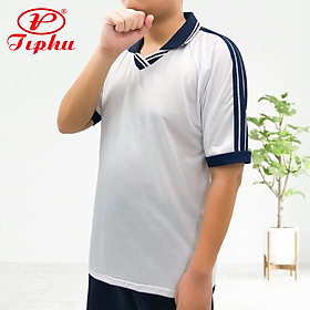 Áo thun thể dục bé trai, 3 sọc vai, cổ tròn và cổ bẻ, co giãn dễ vận động, chất liệu cotton hút mồ hôi, size từ 20kg đến 95kg