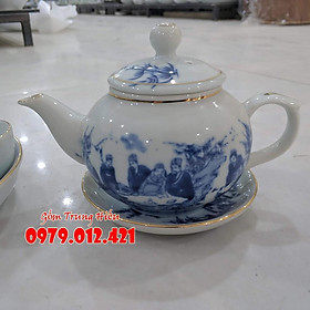 Mua Ấm lẻ + đĩa kê ấm bộ ấm chén men lam kẻ chỉ vàng kim Bát Tràng