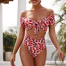 Bikini thời trang cho nữ một mảnh hoạ tiết da báo với áo thiết kế hở vai có đệm mút