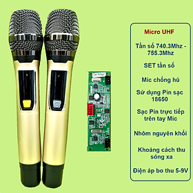 Mua Micro không dây loa kéo UHF dùng Pin 18650 có chống hú  chỉnh âm lượng và set tần số