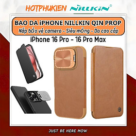 Bao da chống sốc bảo vệ camera cho iPhone 16 Pro / 16 Pro Max hiệu Nillkin Qin ProP - Tích hợp chân đế, ngăn đựng thẻ, Da PU cao cấp - Hàng nhập khẩu - Nâu - iPhone 16 Pro Max