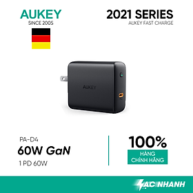 Cốc Sạc Type C AUKEY PA-D4 Power Delivery 60W Sạc Macbook Pro Tích Hợp Công Nghệ GaNFast - Hàng Chính Hãng