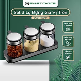 Mua Lọ Đựng Gia Vị Thủy Tinh SMARTCHOICE SCG-PK001 Có Thìa Kèm Khay Cao Cấp  Set 3 Hũ Đựng Gia Vị Dày Dặn Nắp Bật Inox 304 - Hàng Chính Hãng