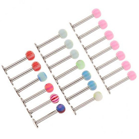 2x20Pieces Stainless Steel Acrylic Ball Tongue Lip Bars Rings Barbell Piercing