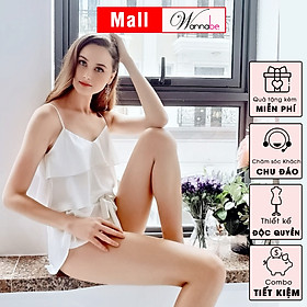 Đồ bộ mặc nhà WANNABE BSS05 đồ bộ quần sọt đắp bèo phối áo 2 dây crop top bèo tầng tạo độ phồng cho ngực