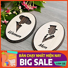 Bộ bảng 2 cái WC Nam + Nữ hướng dẫn toilet gỗ kích thước 14x20cm
