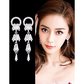 Bông tai nữ chuỗi đính đá xếp tầng thanh lịch (Tặng móc khóa gỗ BTS thiết kế độc quyền)
