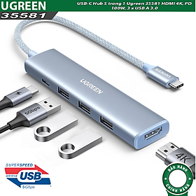 Mua Cáp chuyển USB-C sang HDMI + PD 100W + 3 x USB 3.0 Ugreen 35581 - Hàng chính hãng