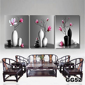 Tranh treo tường canvas lọ hoa trang trí phòng khách, phòng ngủ, phòng ăn, spa, tranh decor nhà cửa phong cách hiện đại - GG52,30x40x3bức