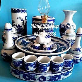 Mua Bộ gốm sứ Bát Tràng ban thờ Thần Tài men xanh vẽ