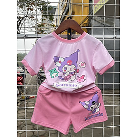 Bộ cộc tay cho bé gái 1-9 tuổi in chữ và hình kuromi vải co giãn 4 chiều thấm hút mồ hôi kiểu dáng thời trang