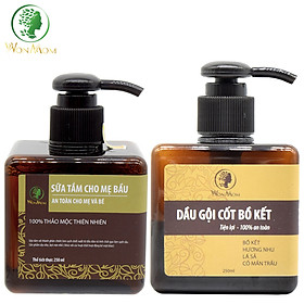Bộ Dưỡng Thơm Tho Body Và Làm Sạch Cơ Thể Wonmom (1 Dầu Gội Cốt Bồ Kết + 1 Sữa Tắm Thảo Dược)