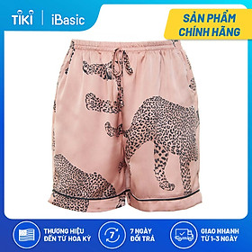 Quần đùi pyjama nữ ngắn lụa Satin hoạ tiết icon iBasic HOMW028B