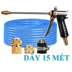 Bộ dây vòi xịt nước rửa xe, tưới cây . tăng áp 3 lần, loại 15m 206701-3 đầu đồng,cút đồng+ tặng mở chai