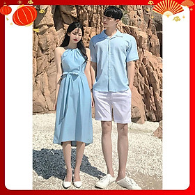 Áo cặp đi biển, chụp cưới đồ đôi thời trang thiết kế nam nữ chất đẹp màu xanh 2020- AV177