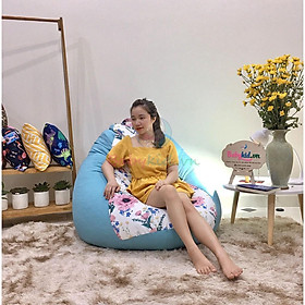 Mua Ghế lười họa tiết hoa hồng Babykid  cỡ M  chất vải thô Nhật mix kaki chun (đã có sẵn hạt xốp)