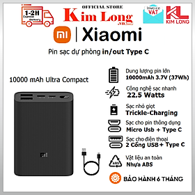 Mua Pin sạc dự phòng Xiaomi 10000mAh Type C (In/out) Gen 3 Ultra Compact Polymer Power Bank 3 - Hàng chính hãng