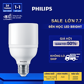 Bóng đèn Philips LED Bright E27 bảo vệ mắt, ánh sáng vàng, ánh sáng trắng (01 bóng)
