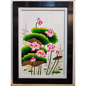 TRANH HOA SEN SƠN MÀI ĐẮP NỔI THẾP VÀNG BẠC