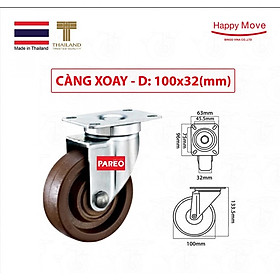 Mua Bánh xe nhựa chịu nhiệt dành cho thiết bị Nung/ nướng/ hấp/ sấy - càng xoay - Thương hiệu Happy Move Thái Lan (màu nâu)