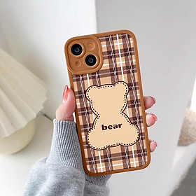 Mua Ốp Lưng lP Bear Caro Lưng Bóng Viền Vuông 6/6plus/6s/6splus/7/7plus/8/8plus/x/xr/xs/11/12/13/pro/max/plus/promax