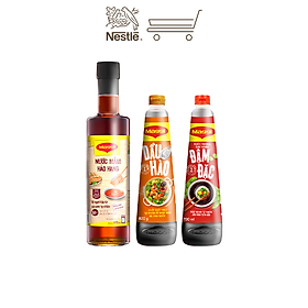 COMBO MAGGI ĐẬM ĐÀ 1 : 1 Chai nước tương đậu nành Đậm Đặc 700ml + 1 Chai dầu hào 820g + 1 Chai nước mắm Hảo Hạng chai thủy tinh 490ml
