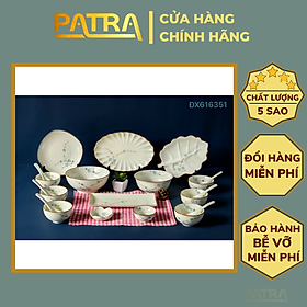 Mua Bộ bát đĩa sứ Bát Tràng  bộ chén đĩa ăn cơm gia đình men kem họa tiết đào xanh cao cấp  nhiều mẫu