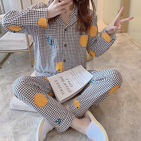 Pijama- Bộ Ngủ Nữ cotton áo dài quần dài BNNDQ07