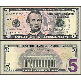 Mua Tiền Mỹ 5 dollars hình ảnh ông LINCOLN sưu tầm  kèm phơi nilong bảo quản